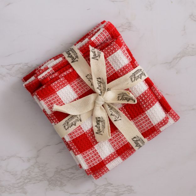 Red and White Check Tea Towel & Dish Cloth Set Home Decor B