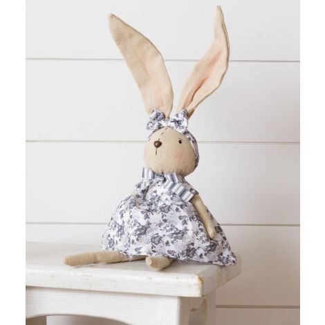 Weighted Shelf Sitter Bunny - Black And White Floral Dress