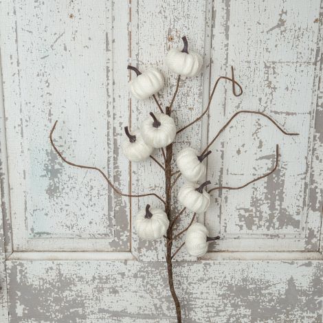 Branch - Mini Fabric Pumpkins, White 