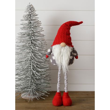 Standing Gnome - Gray Dot Shirt, Stripe Legs, Red Hat