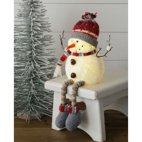 Shelf Sitter Fur And Fair Isle Snowman With Blinking Lights