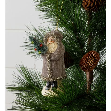 Grey Belsnickle Santa Holding Tree Ornament