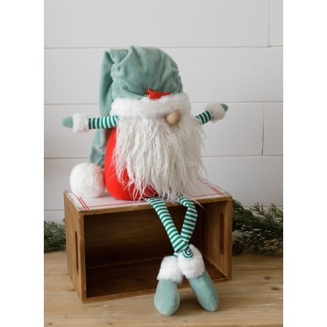 Gnome Shelf Sitter, Green Striped Legs And Red Body