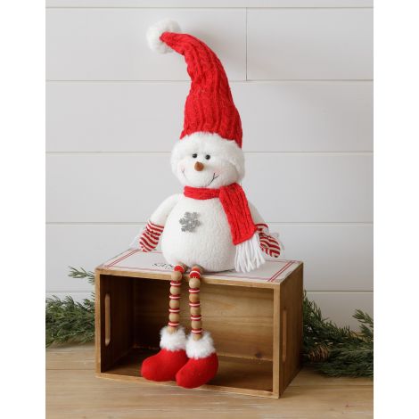 Snowman With Red Knit Hat Shelf Sitter