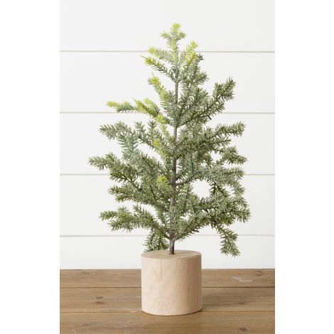 Frosted Pine In Wooden Base, 18 Inches
