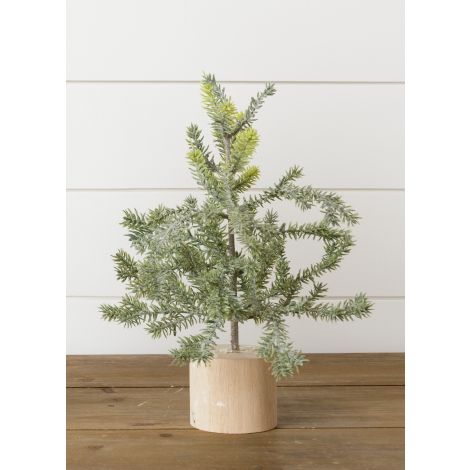 Frosted Pine In Wooden Base, 12 Inches