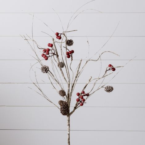 Branch - Artificial Birch With Glittered Berries
