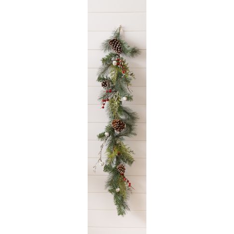 Garland - Glittered Pine With Berries And Bells
