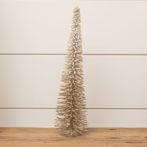 Pencil Bottle Brush Tree - White and Champagne Glitter, Sm