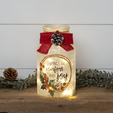 Frosted Glass Luminary - Comfort and Joy