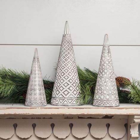White Christmas Trees, Carved Wood Look