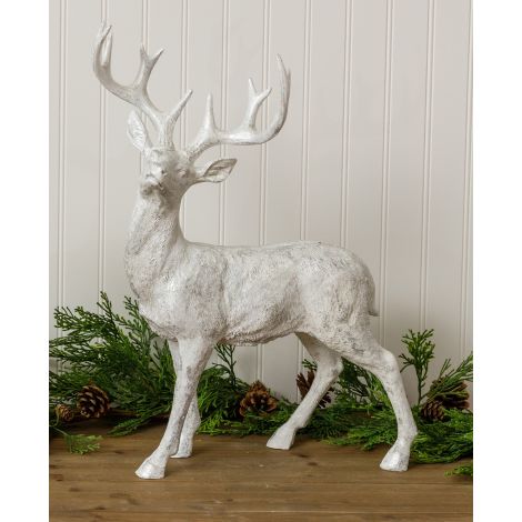 White And Silver Buck Deer Figurine
