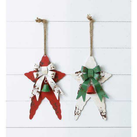 Rustic Metal Stars With Bell, Red And White