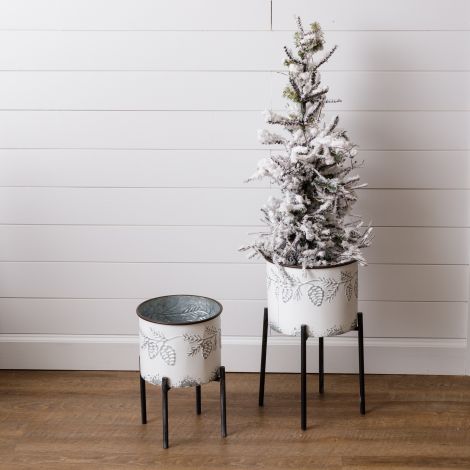 Embossed Pinecone Planters On Stands