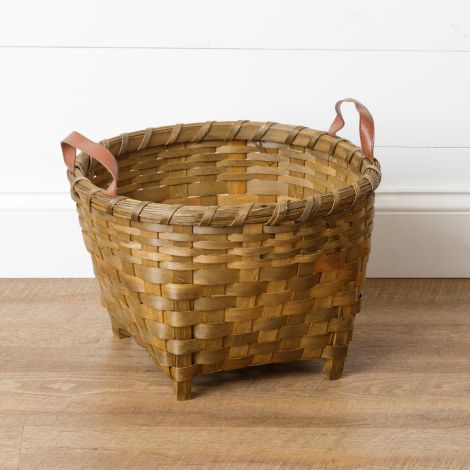 Chipwood Basket With Wooden Legs And Handles