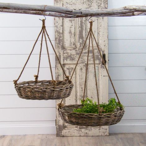 Weathered Wicker Hanging Baskets