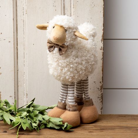 Standing Sheep - Tan Striped Legs and Flannel Bowtie