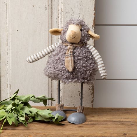 Gray Sheep With Metal Legs and Flannel Tie