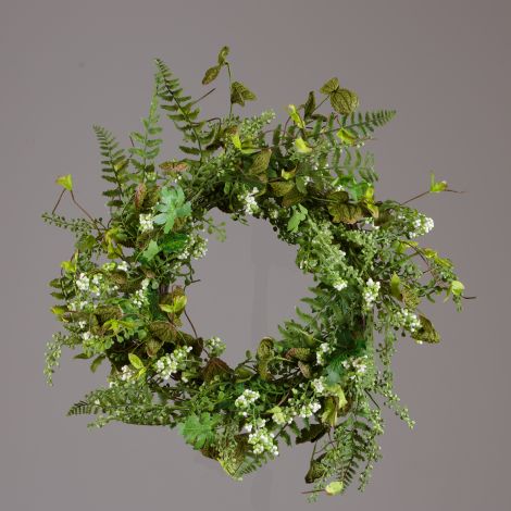 Wreath - Asstd Green Foliage, White Berry Clusters
