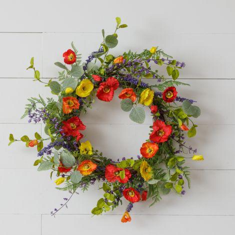 Wreath - Twig Asstd Colored Poppies, Sage, Foliage