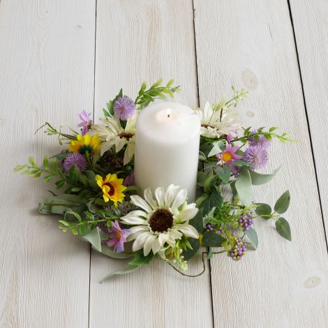 Candle Ring - Cream Daisies, Lavender Billy Buttons 