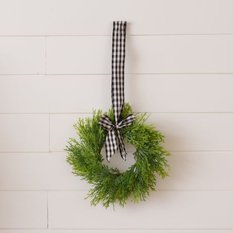 Mini Wreath - Pine With Black Check Bow