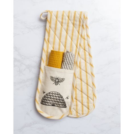 Double Oven Mitt Gift Set With Dish Cloths - Bee