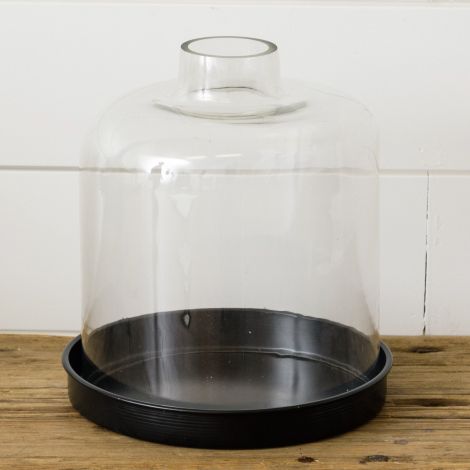 Domed Glass Candle Holder With Tray