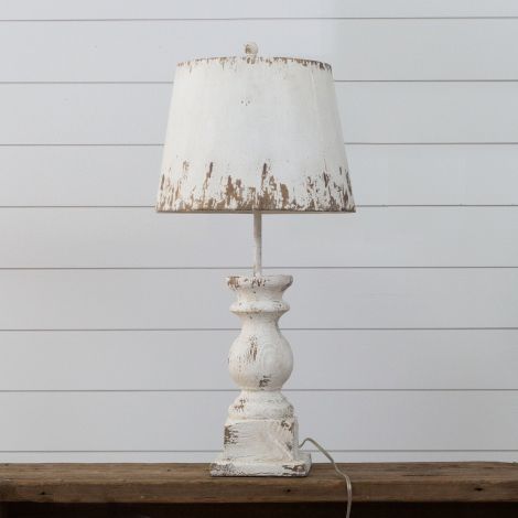 Table Lamp - Distressed White With Metal Shade