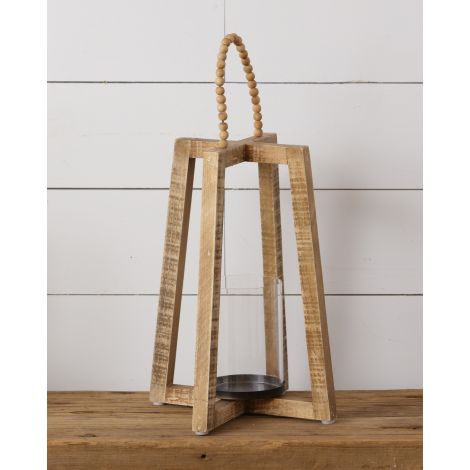 Lantern - Wood With Beaded Handle, Large