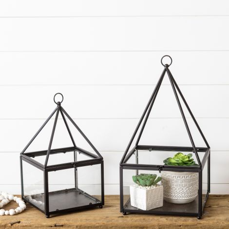 Metal and Glass Terrarium - Triangle Roof