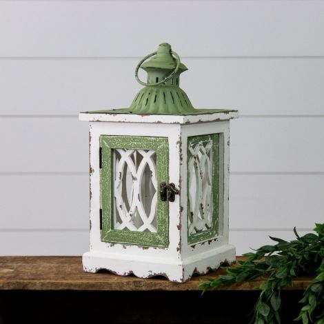 Lantern - Distressed Green And White
