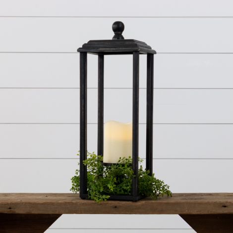 Black Open Lantern with Candle Holder