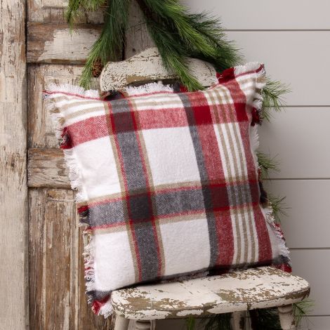 Brushed Cotton Flannel Pillow - Red, Warm Gray