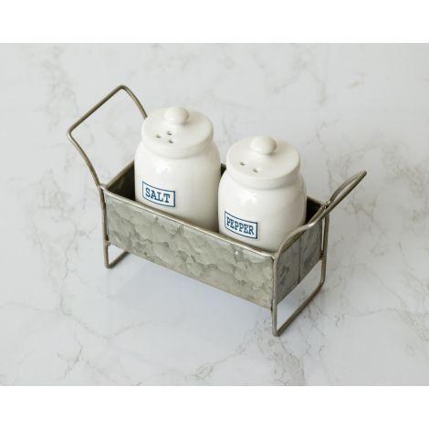 Salt And Pepper Shaker With Galvanized Caddy