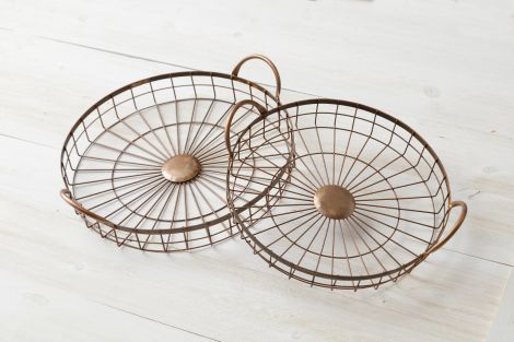 Weathered Wire Round Trays, Copper