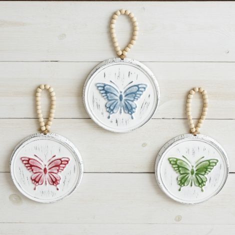Embossed Metal Butterflies with Bead Hanger