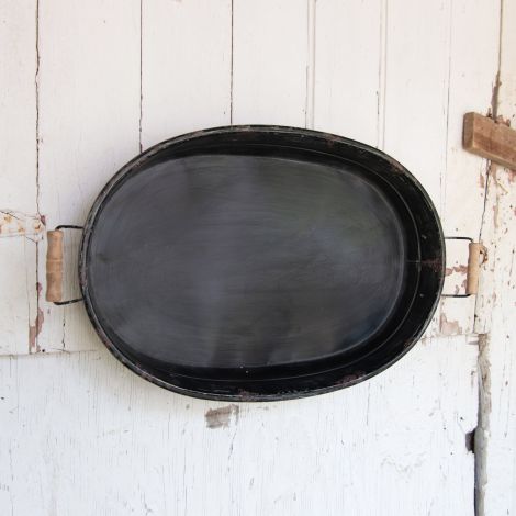 Distressed Black Metal Tray With Handles