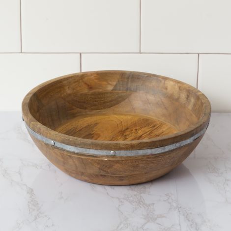 Bowl - Wood With Metal Embellishment, Lg