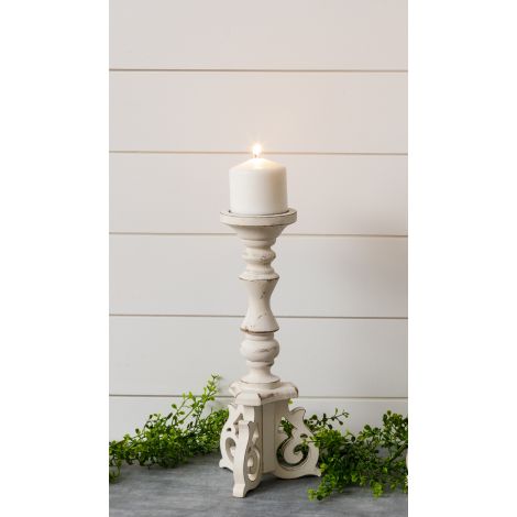 Distressed Candle Holder with Corbel Feet, Sm