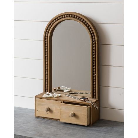 Beaded Wood Mirror With Drawers